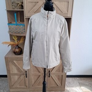 London Fog Men’s Md Soft Shell Jacket Full Zip Tan Fleece Lined Hidden Hood